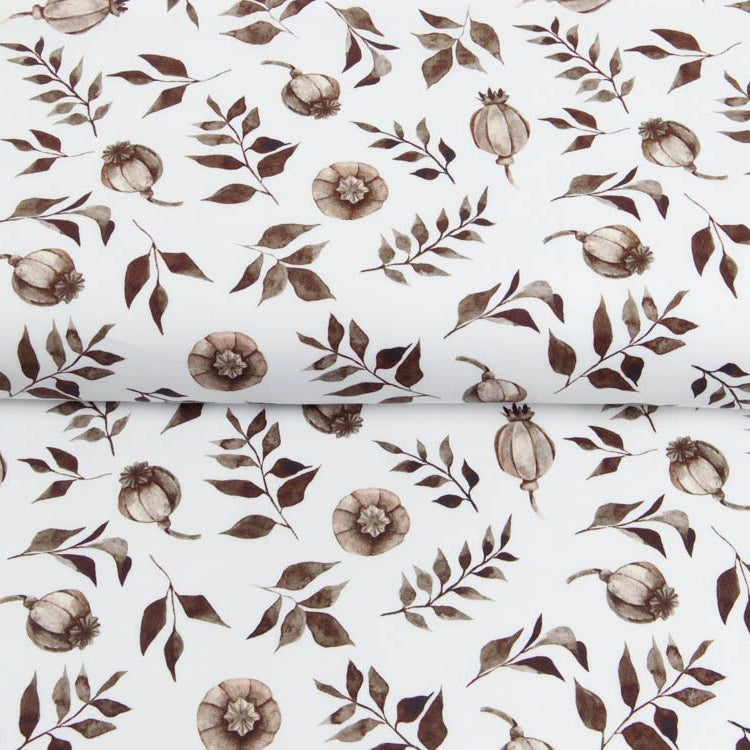 Webware Baumwolle Popeline Digitaldruck Mix Frenchie Snoozy - Herbstgestöber - weiß