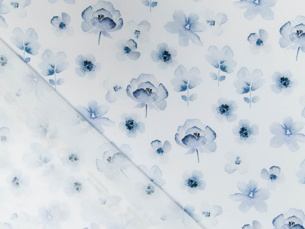 Webware Baumwolle Popeline Digitaldruck Mix Frenchie Snoozy - Blütenzauber- weiß