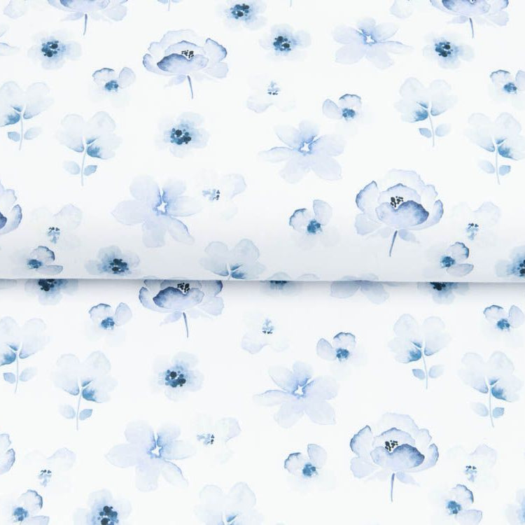 Webware Baumwolle Popeline Digitaldruck Mix Frenchie Snoozy - Blütenzauber- weiß