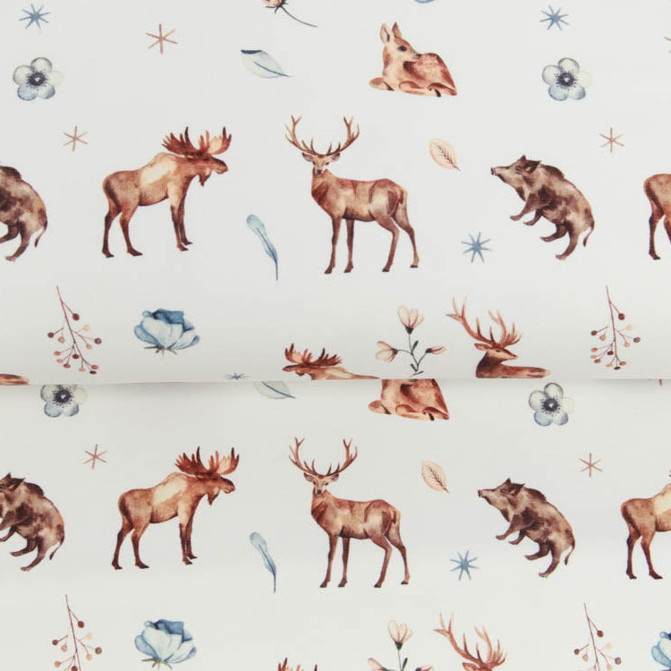 Jersey Digitaldruck - Waldtiere - Wollweiß