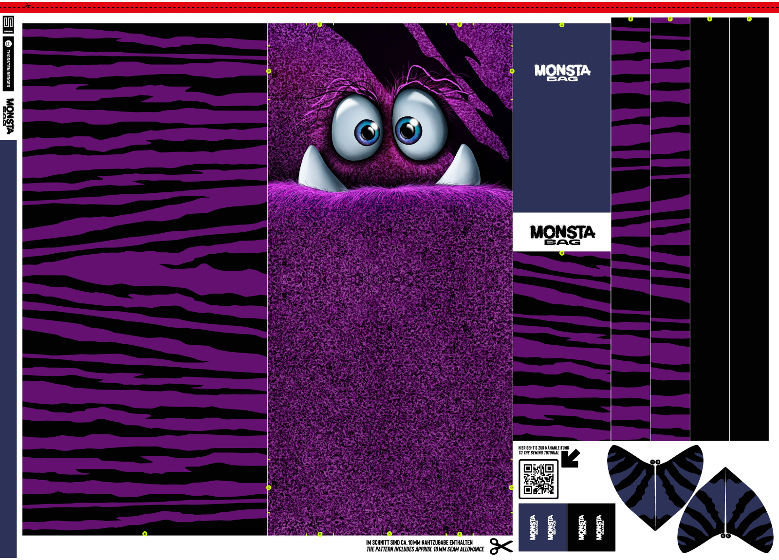 Samt Swafing Taschen PANEL ca. 100 cm x 140 cm MONSTA BAGS by Thorsten Berger