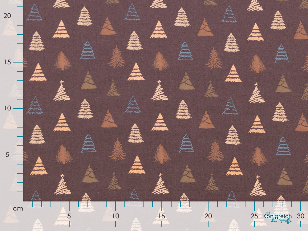 Webware Baumwolle Popeline mit Foliendruck - geschmückte Tannenbäume