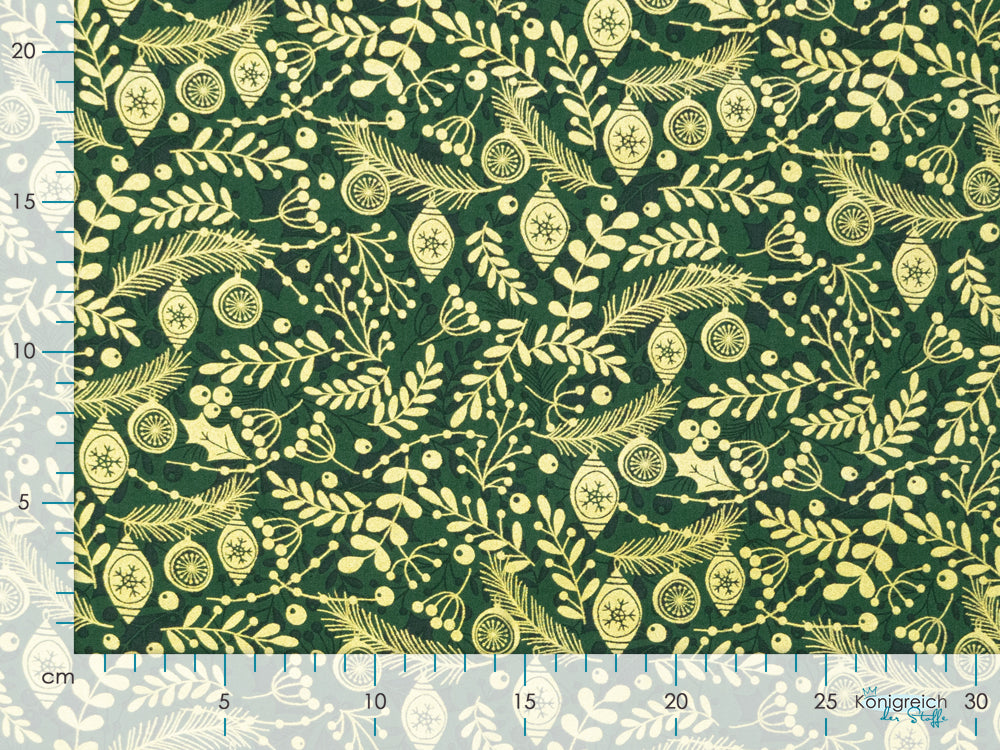 Webware Baumwolle Popeline mit Foliendruck - weihnachtliche Tannenzweige
