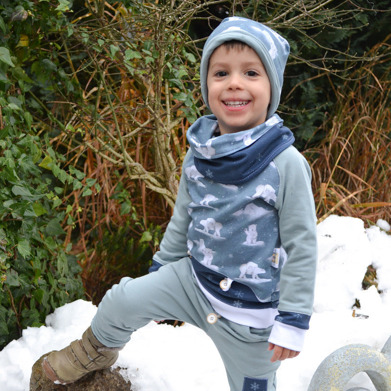 Angerauter Sweat Swafing - Beyond Nordic by Christiane Zielinski - Eisbären - rauchblau