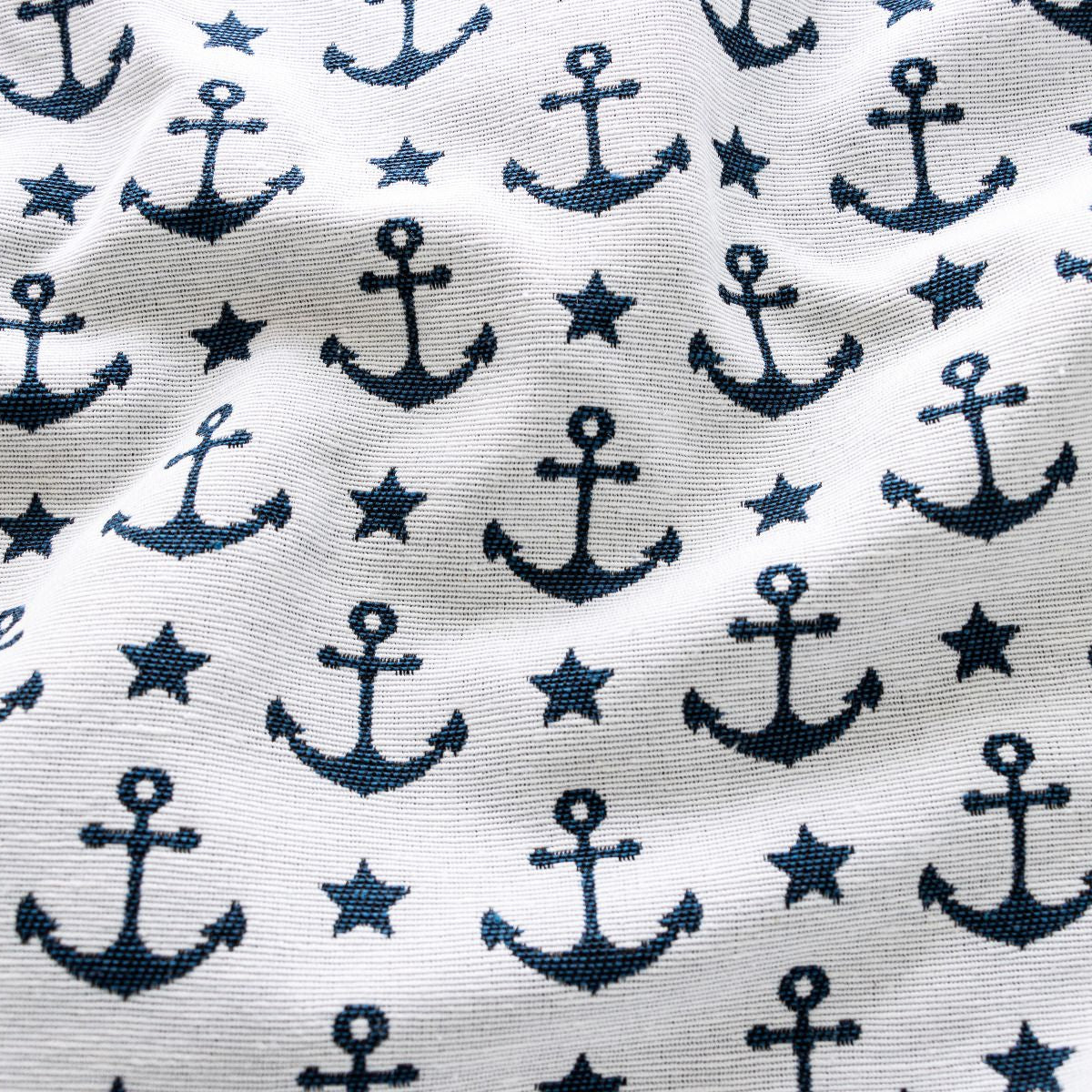 Jacquard gewebt - Polster-, Deko- u. Taschenstoff - Anker und Sterne - grau
