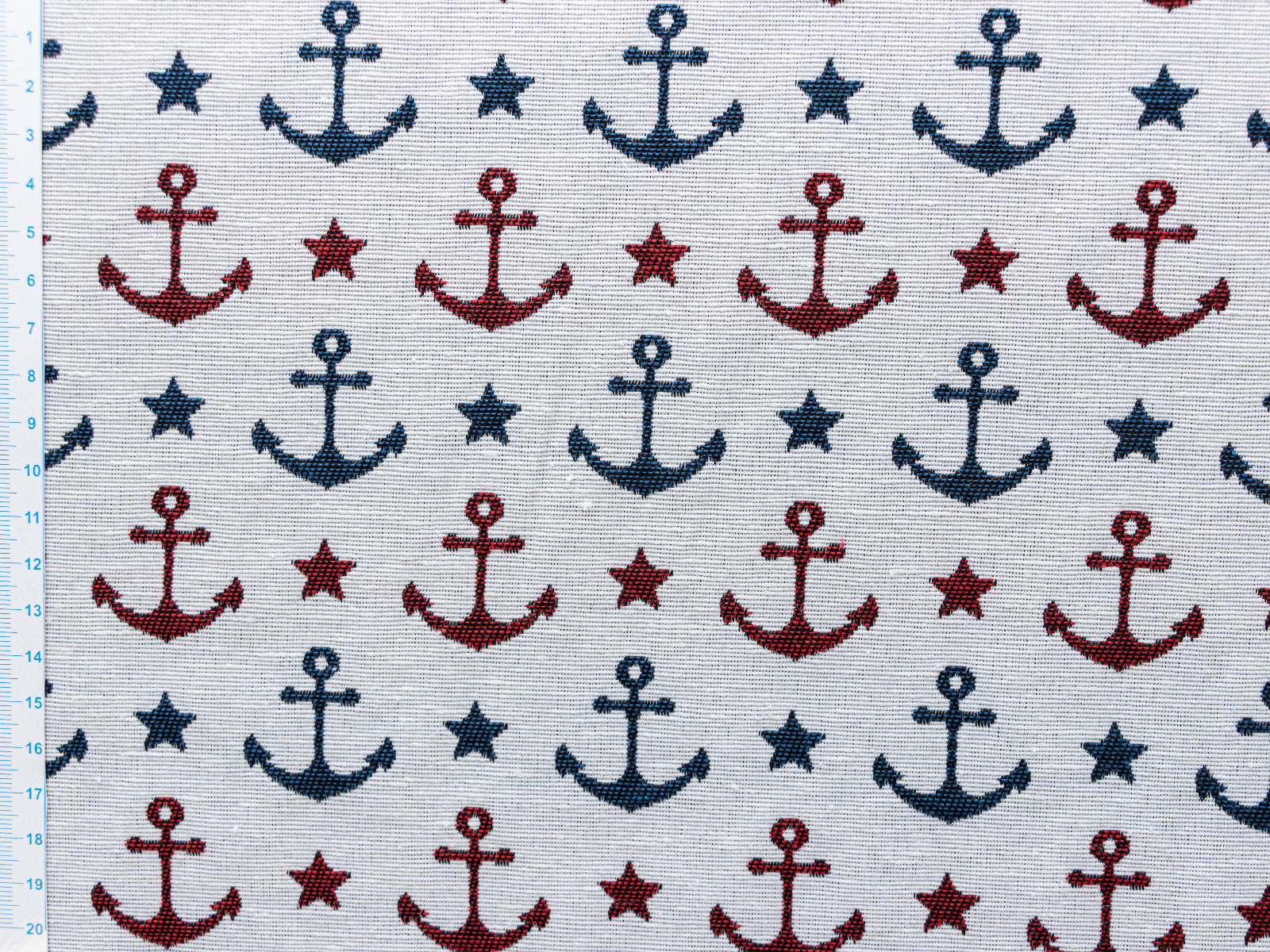 Jacquard gewebt - Polster-, Deko- u. Taschenstoff - Anker und Sterne - grau