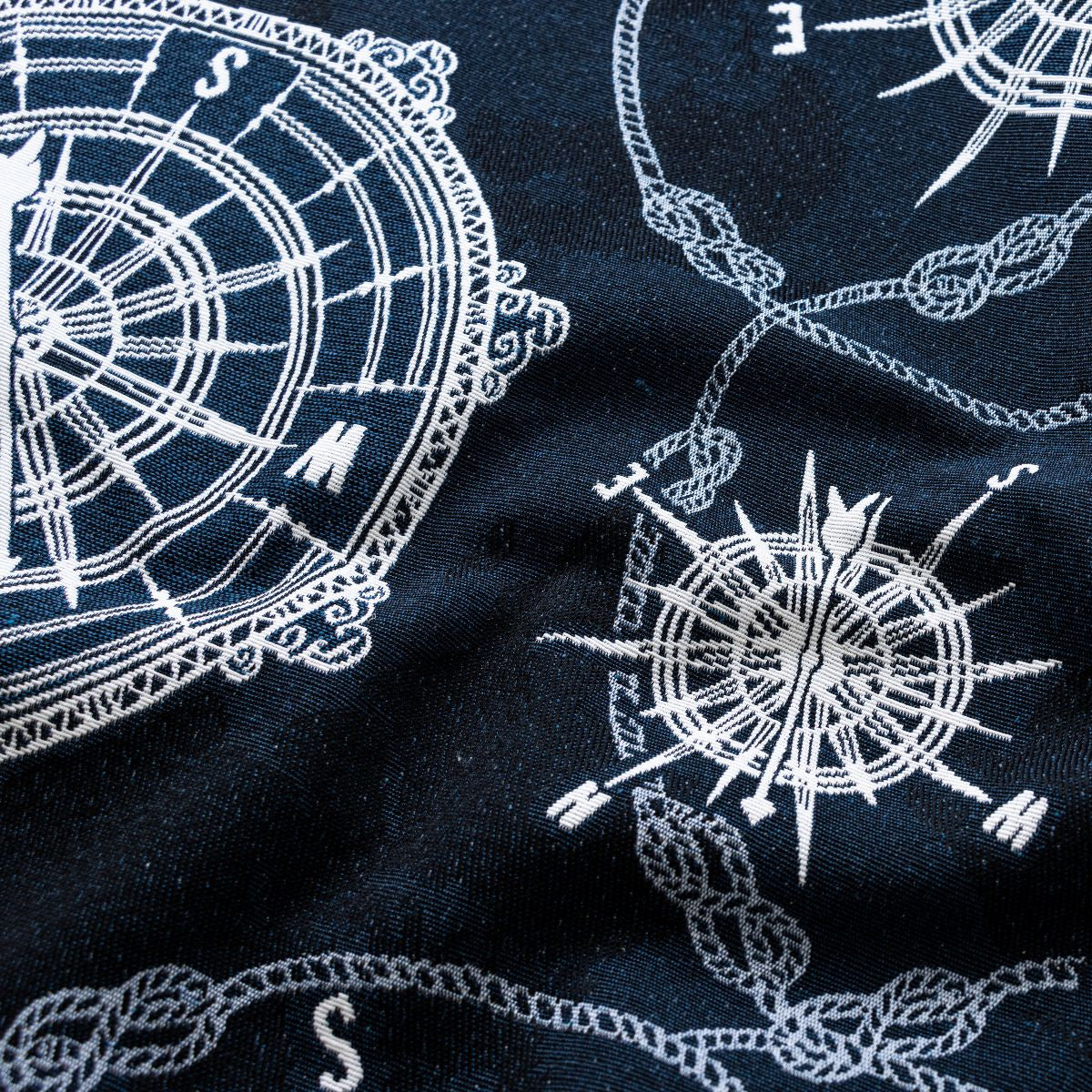 Jacquard gewebt - Polster-, Deko- u. Taschenstoff - Seefahrer-Kompasse - marineblau