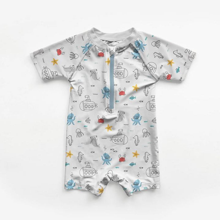 Swimwear Jersey Badestoff UV Protection UPF 50 Meerestiere - weiß