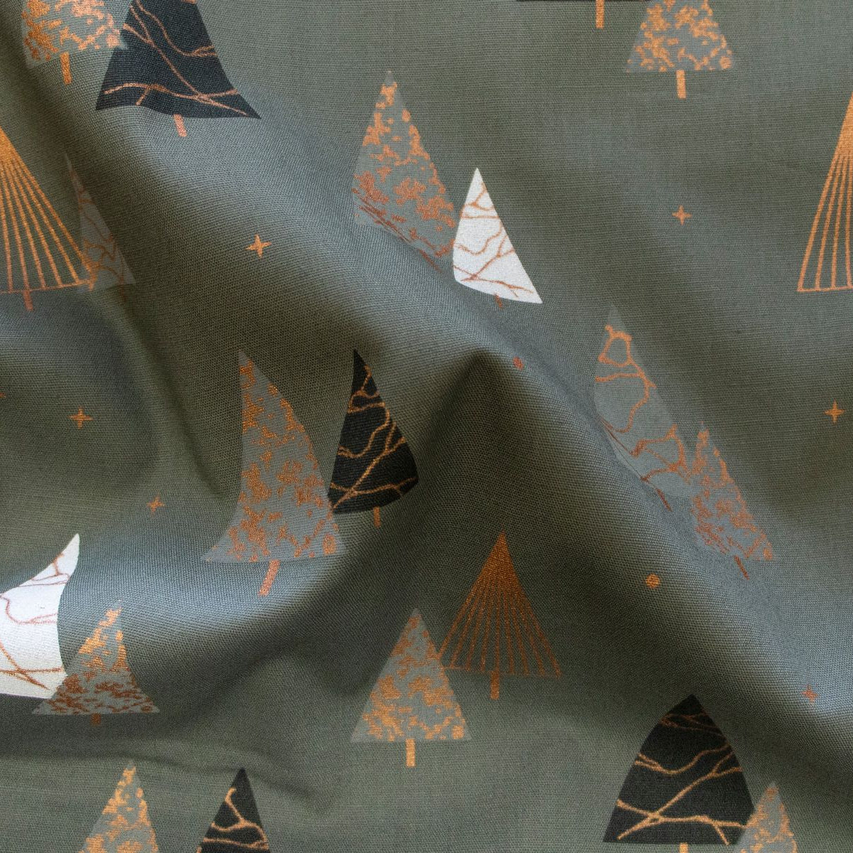 Webware Baumwolle Popeline mit Foliendruck - Weihnachtsbäume