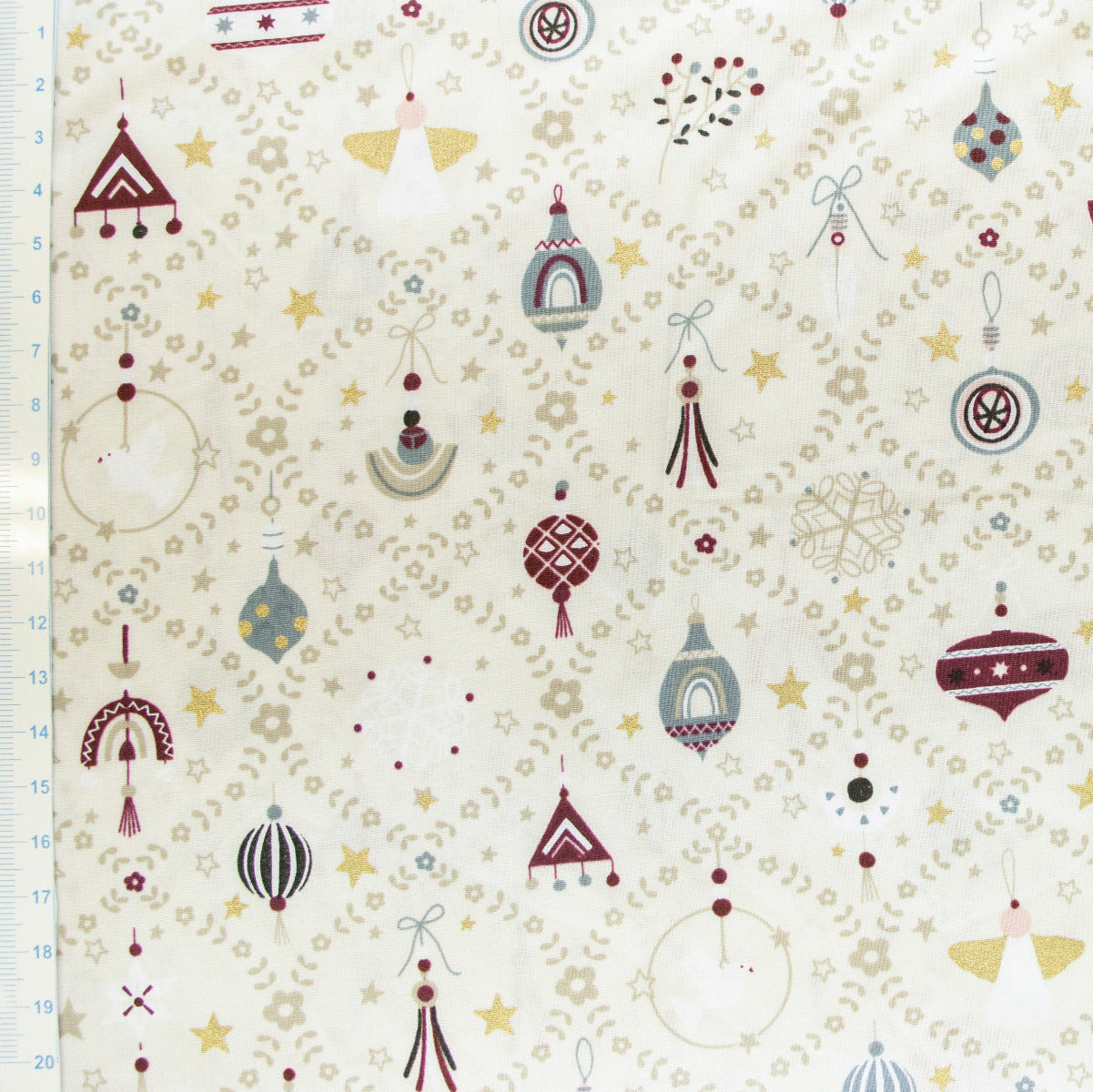 Webware Baumwolle Popeline mit Foliendruck - Weihnachtsschmuck - Wollweiß