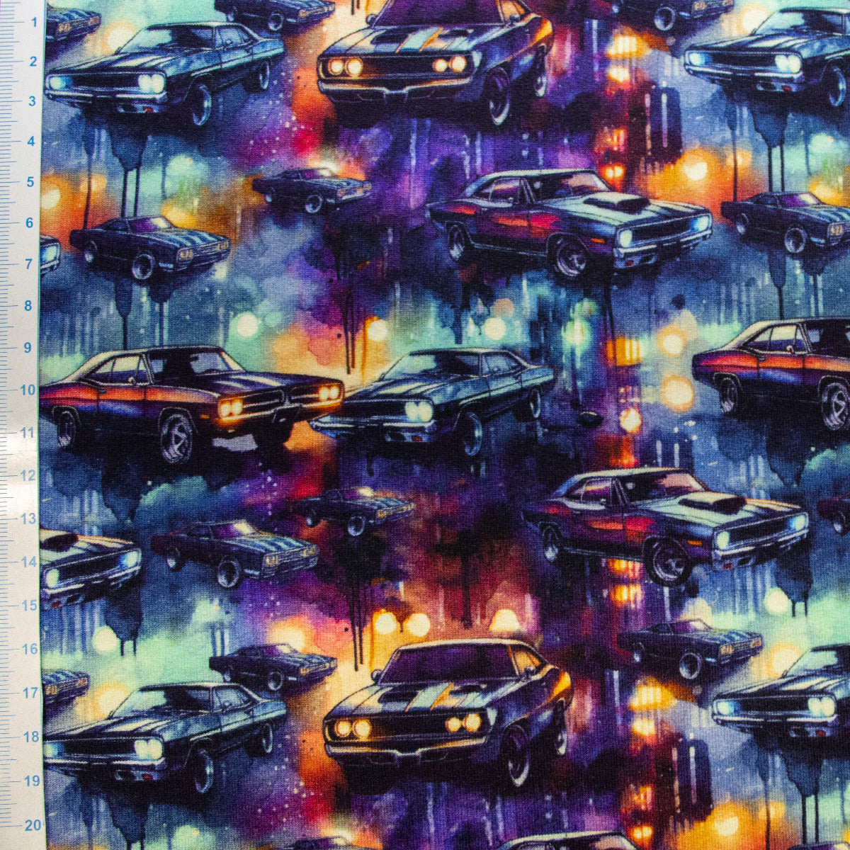 French Terry Digitaldruck - Autos - blau