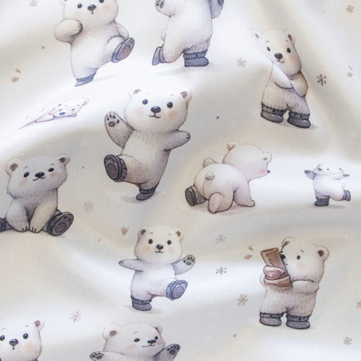 Jackenstoff mit Fleece - Innenseite Digitaldruck - niedliche Eisbären - wollweiß
