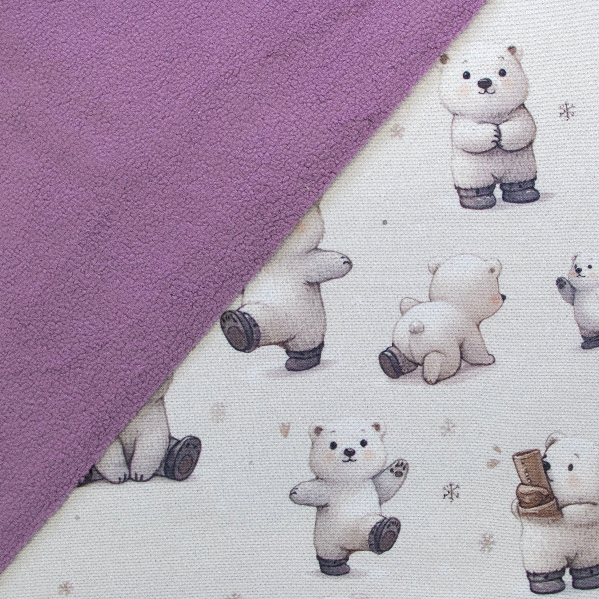 Jackenstoff mit Fleece - Innenseite Digitaldruck - niedliche Eisbären - wollweiß
