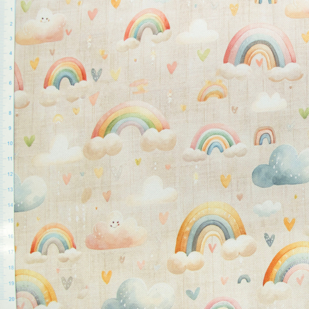 Jackenstoff mit Fleece - Innenseite Digitaldruck - Regenbögen - beige