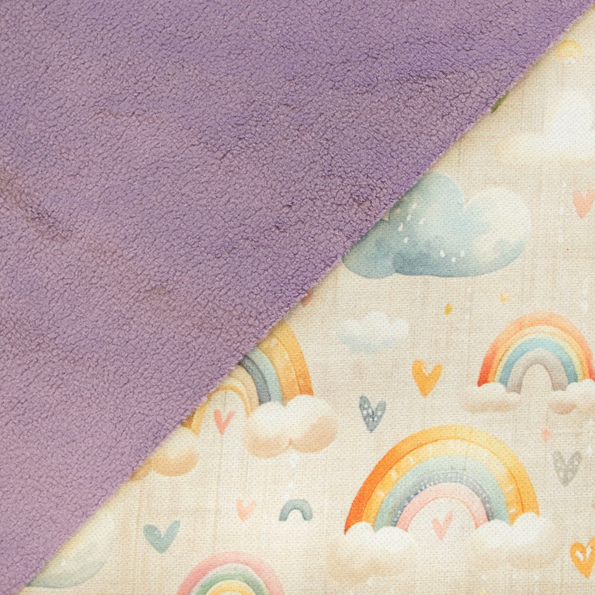 Jackenstoff mit Fleece - Innenseite Digitaldruck - Regenbögen - beige