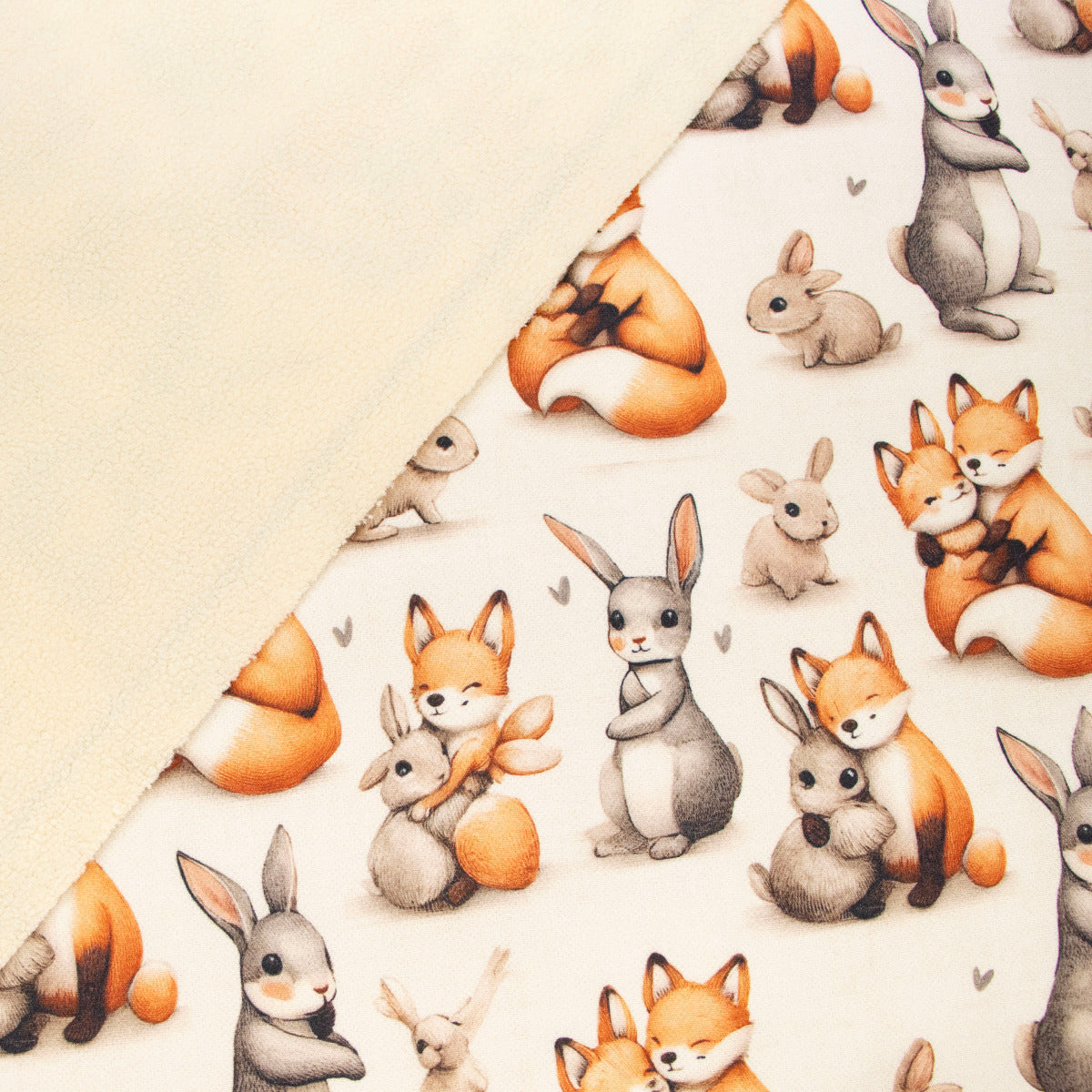Jackenstoff mit Fleece - Innenseite Digitaldruck - süße Waldtiere - creme