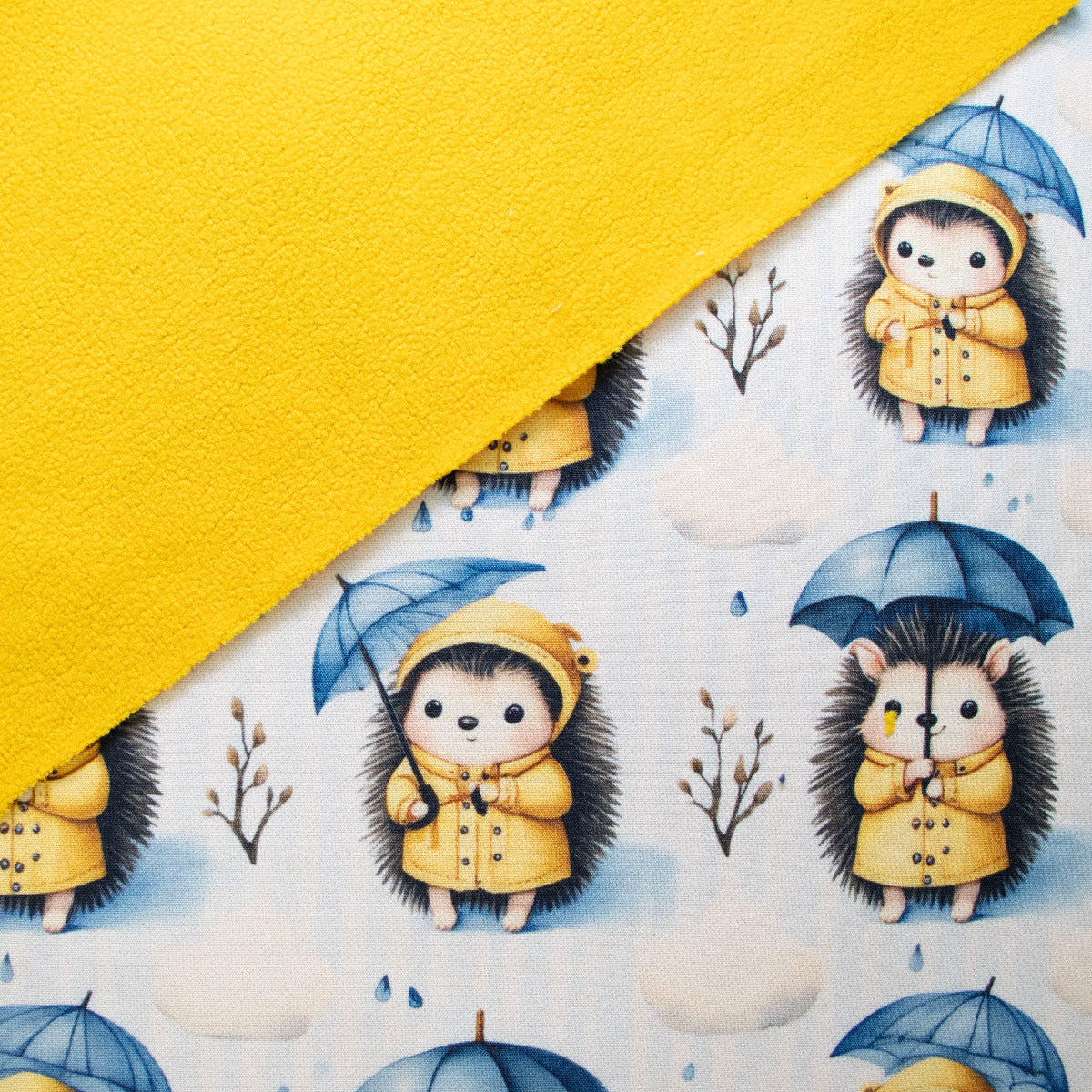 Jackenstoff mit Fleece - Innenseite Digitaldruck - süße Igel - hellblau