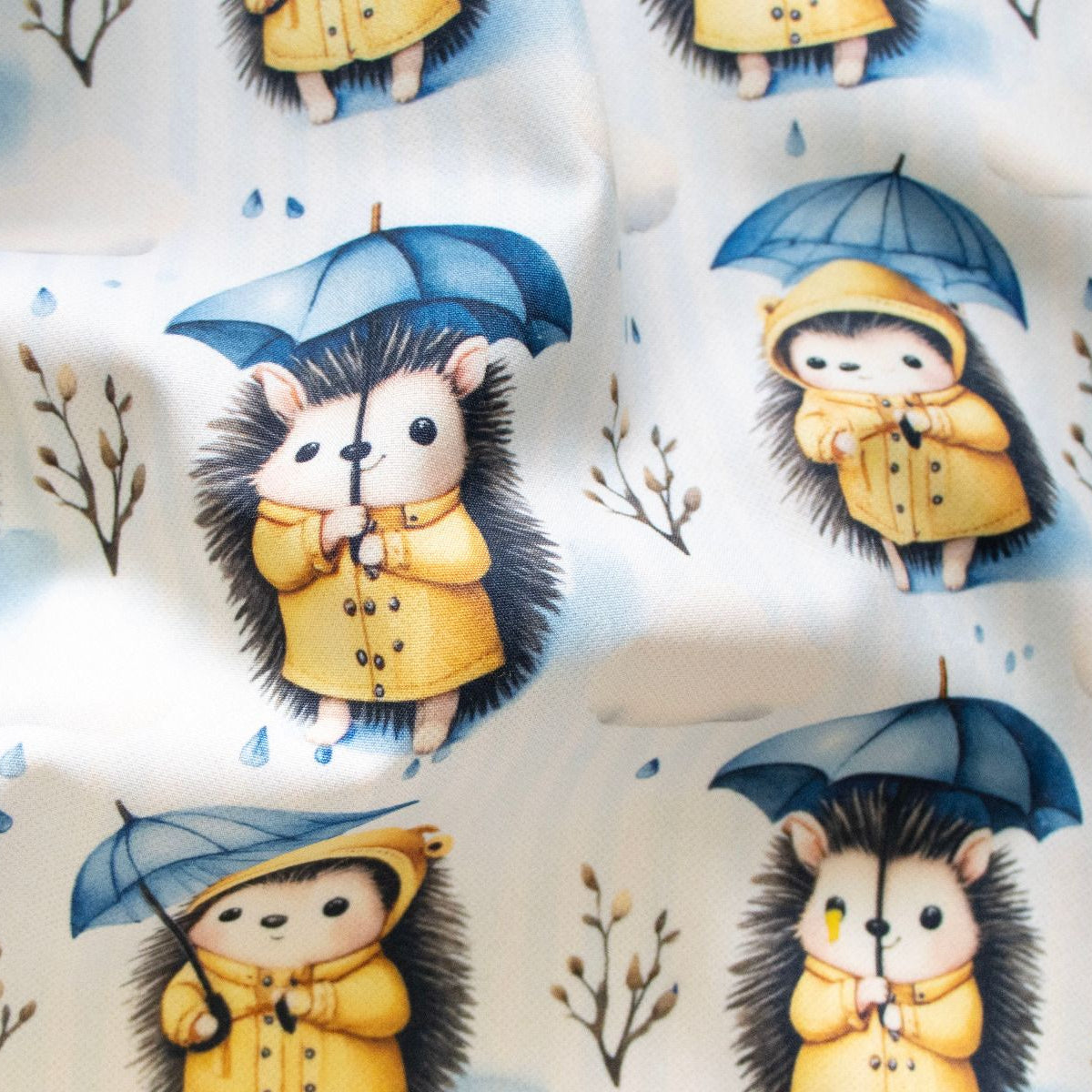 Jackenstoff mit Fleece - Innenseite Digitaldruck - süße Igel - hellblau