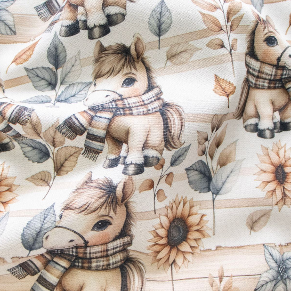 Jackenstoff mit Fleece - Innenseite Digitaldruck - süße Pferdchen - weiß