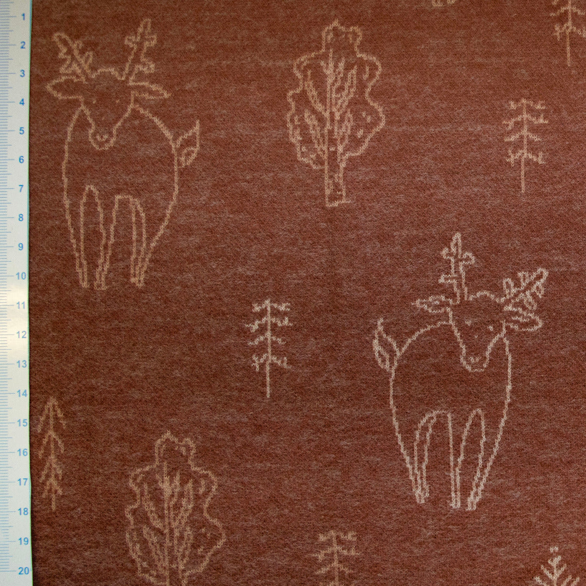 Jersey Jacquard Swafing Xaver - Waldmuster & Rehe - rotbraun