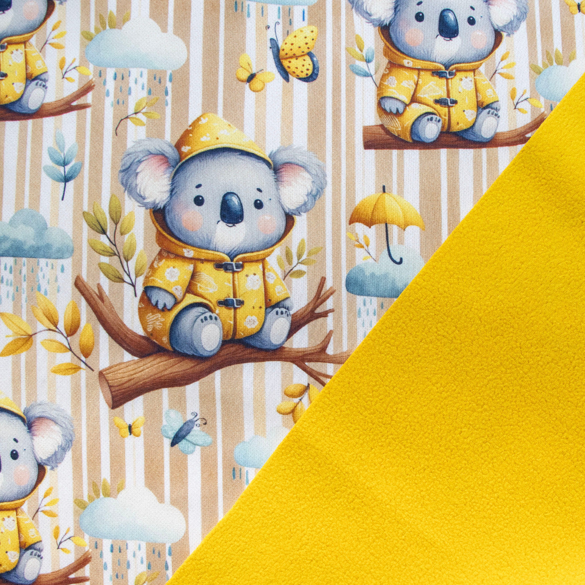 Jackenstoff mit Fleece - Innenseite Digitaldruck - süße Koalas - beige