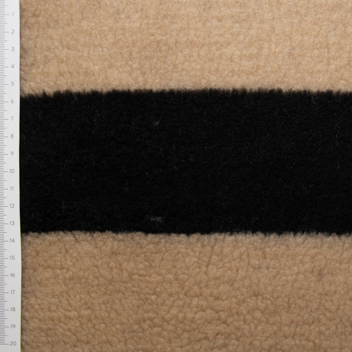 Jacken- und Mantelstoff Teddyplüsch - Blockstreifen - schwarz/beige