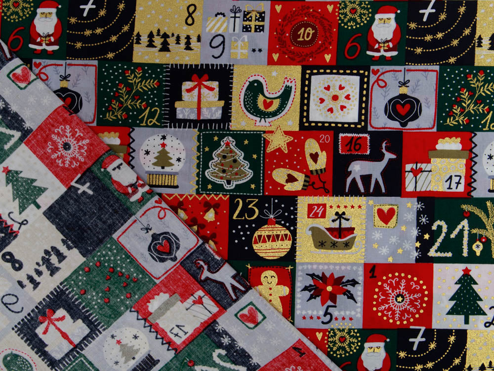 Webware Baumwolle Popeline mit Foliendruck - Weihnachtskalender und Lebkuchenmann