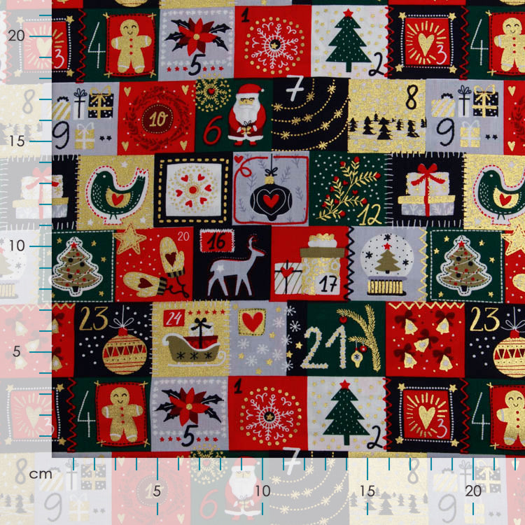 Webware Baumwolle Popeline mit Foliendruck - Weihnachtskalender und Lebkuchenmann