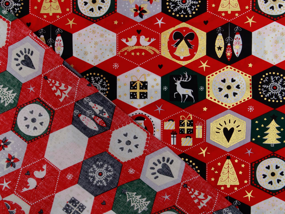 Webware Baumwolle Popeline mit Foliendruck - Weihnachtliche Figuren