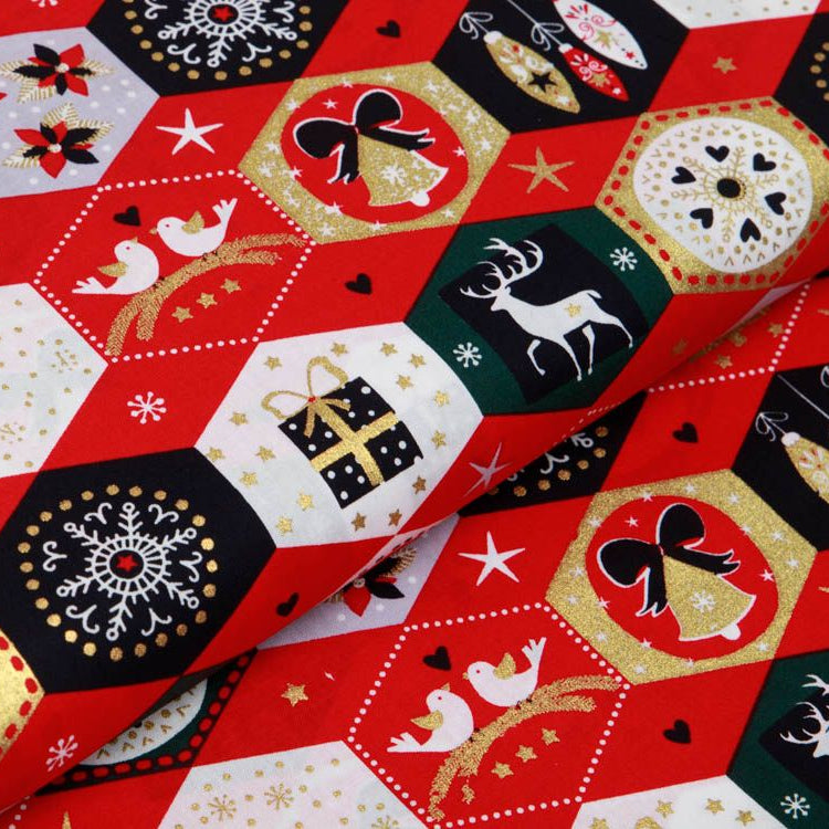 Webware Baumwolle Popeline mit Foliendruck - Weihnachtliche Figuren