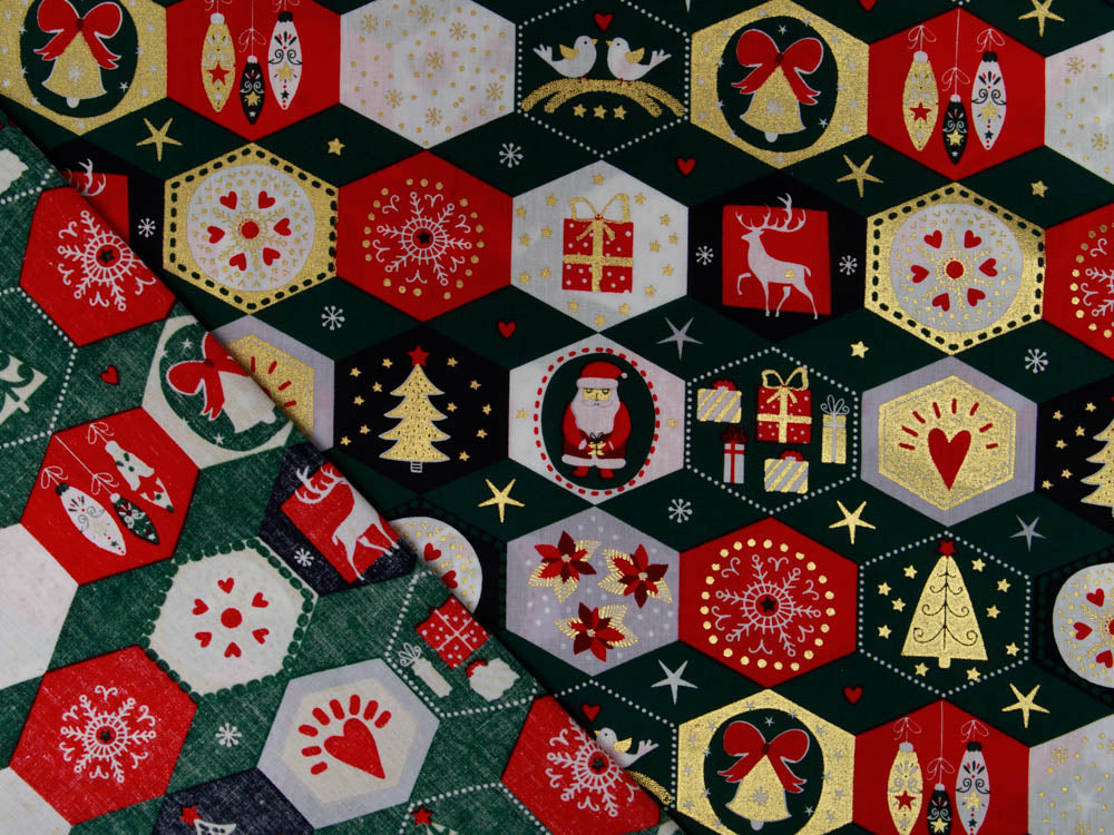 Webware Baumwolle Popeline mit Foliendruck - Weihnachtliche Figuren