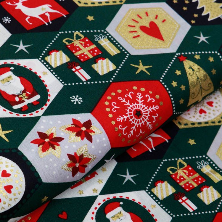 Webware Baumwolle Popeline mit Foliendruck - Weihnachtliche Figuren