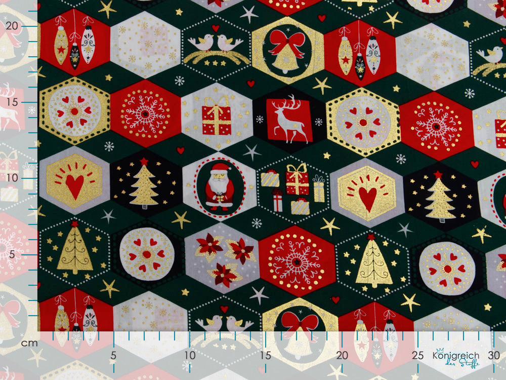 Webware Baumwolle Popeline mit Foliendruck - Weihnachtliche Figuren