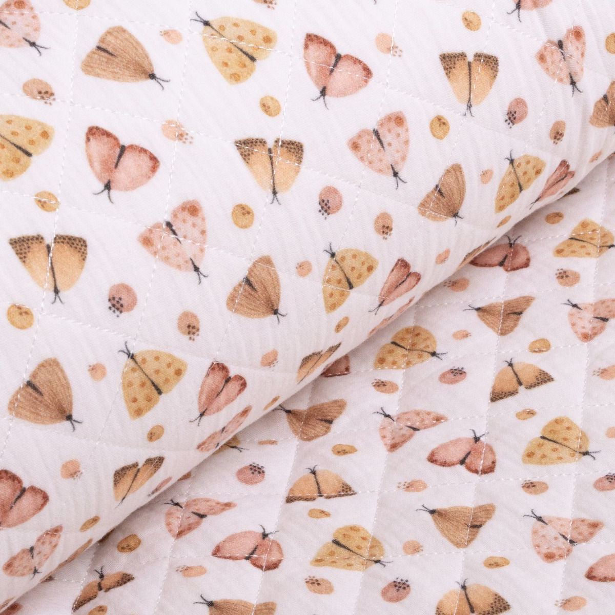 Musselin Double Gauze Rautenstepper - Insekten - weiß