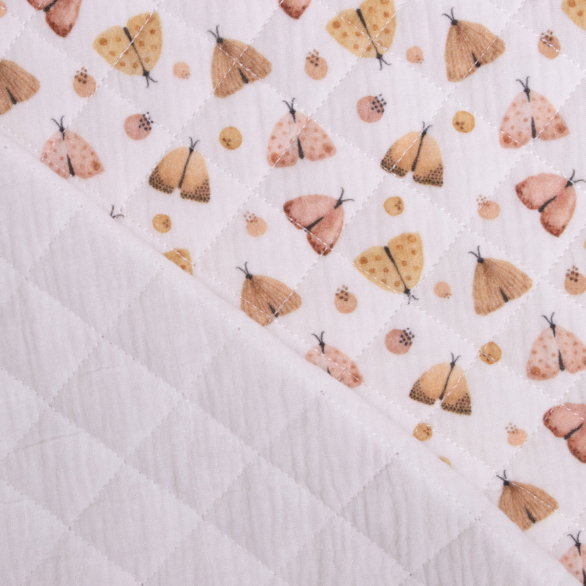 Musselin Double Gauze Rautenstepper - Insekten - weiß