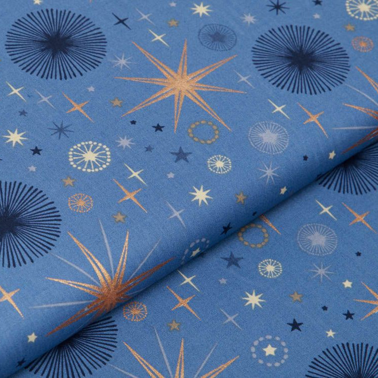 Webware Baumwolle Popeline mit Foliendruck - funkelnde Weihnachtssterne