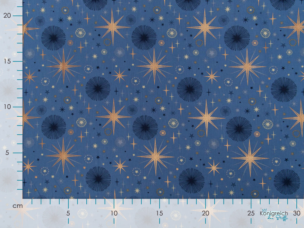 Webware Baumwolle Popeline mit Foliendruck - funkelnde Weihnachtssterne