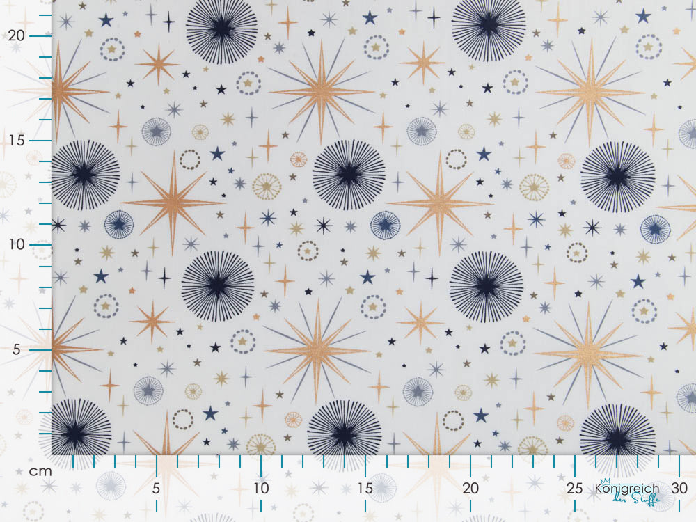 Webware Baumwolle Popeline mit Foliendruck - funkelnde Weihnachtssterne