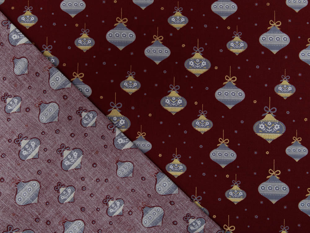 Webware Baumwolle Popeline mit Foliendruck - Weihnachtsbaumkugeln