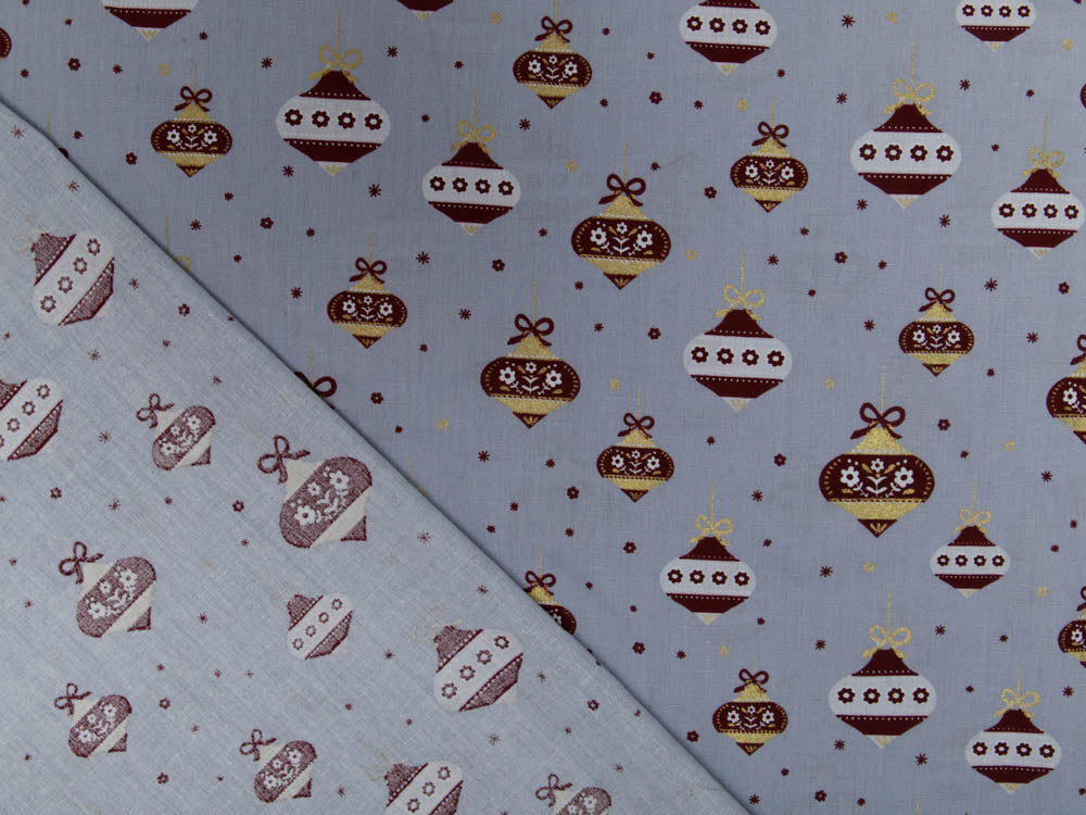 Webware Baumwolle Popeline mit Foliendruck - Weihnachtsbaumkugeln