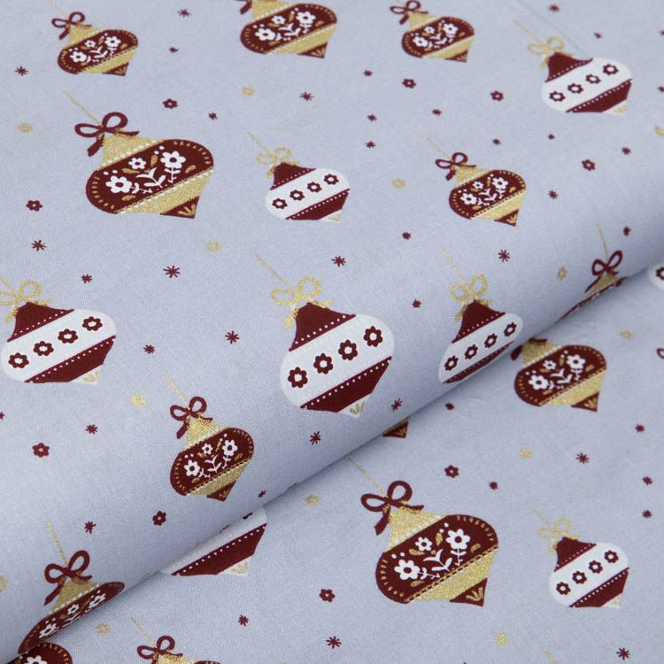 Webware Baumwolle Popeline mit Foliendruck - Weihnachtsbaumkugeln