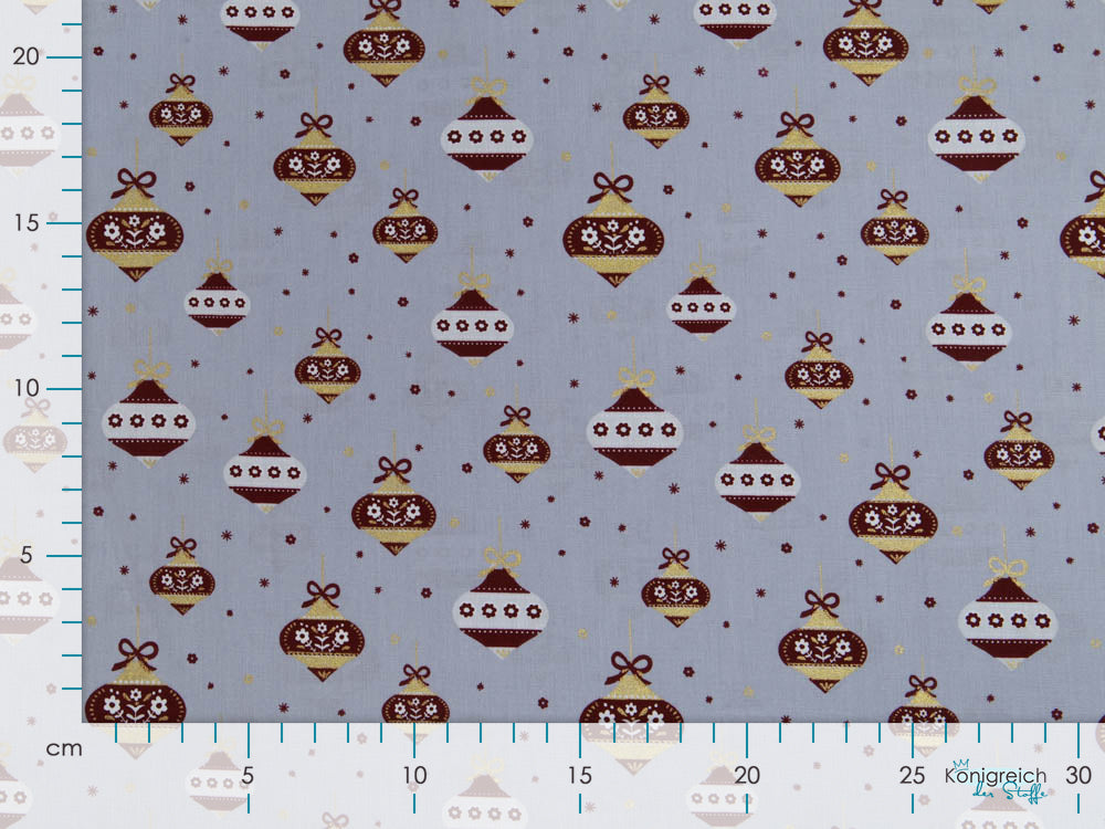 Webware Baumwolle Popeline mit Foliendruck - Weihnachtsbaumkugeln