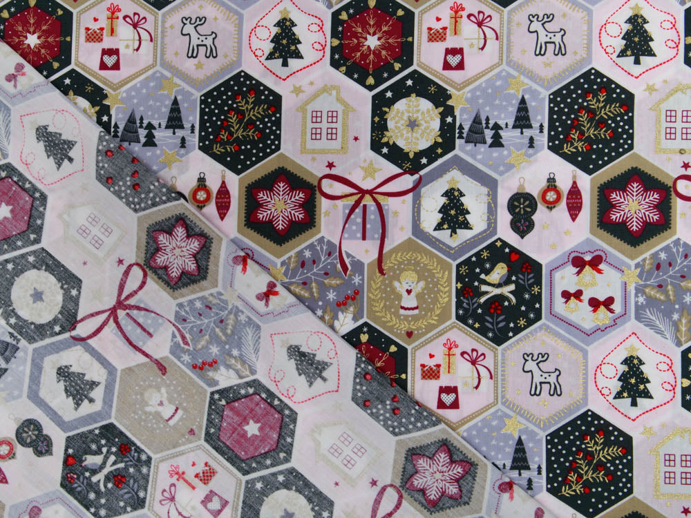 Webware Baumwolle Popeline mit Foliendruck - Weihnachtliche Patches