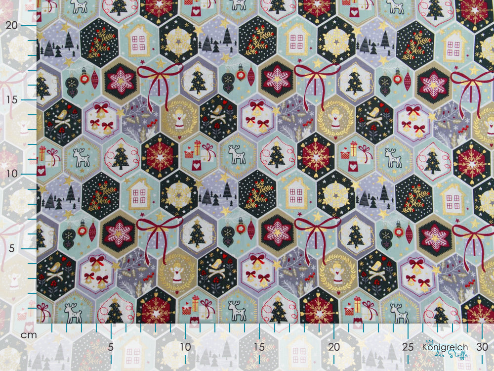 Webware Baumwolle Popeline mit Foliendruck - Weihnachtliche Patches