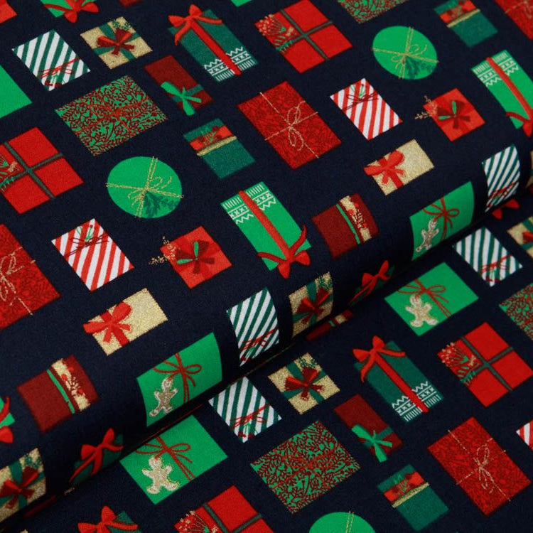 Webware Baumwolle Popeline mit Foliendruck - Weihnachtsgeschenke