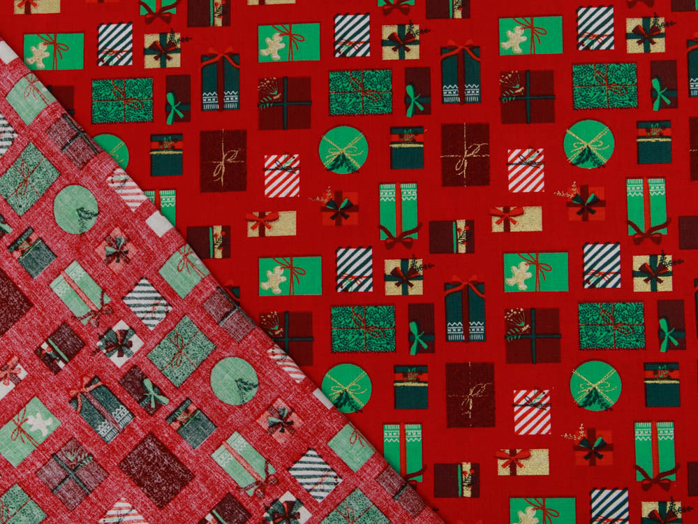 Webware Baumwolle Popeline mit Foliendruck - Weihnachtsgeschenke