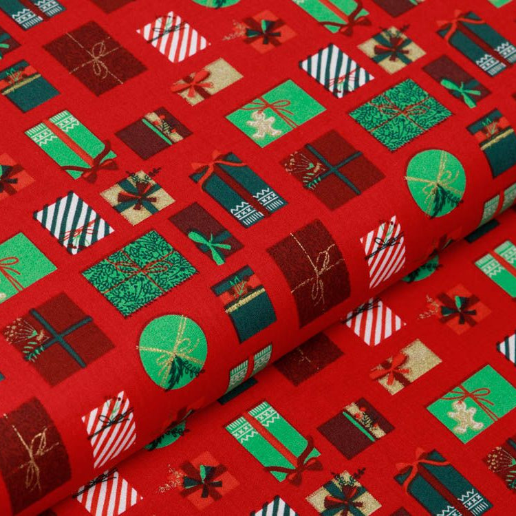 Webware Baumwolle Popeline mit Foliendruck - Weihnachtsgeschenke