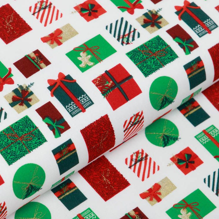 Webware Baumwolle Popeline mit Foliendruck - Weihnachtsgeschenke