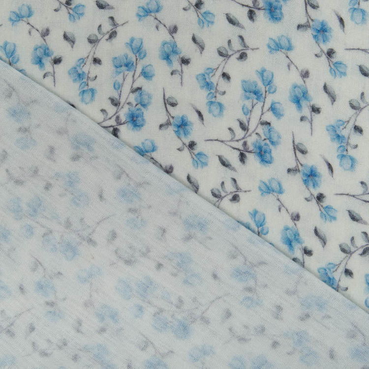 Musselin Double Gauze Digitaldruck - Blühende Zweige - wollweiß