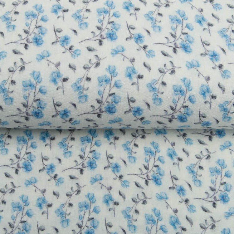 Musselin Double Gauze Digitaldruck - Blühende Zweige - wollweiß